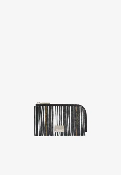 Dolce & Gabbana Logo Plaque Stripe Cardholder In Calfskin In Multicolor
