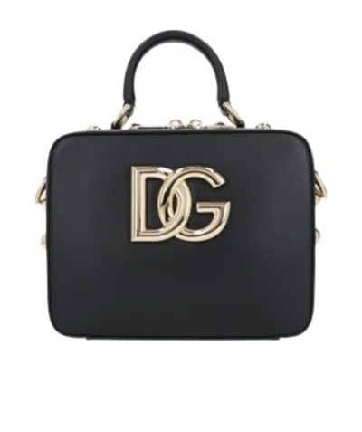 Dolce & Gabbana Logo-plaque Studded Leather Tote Bag In Black