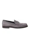 Dolce & Gabbana Suede Loafers With Round Toe And Metal Buckle In Gray