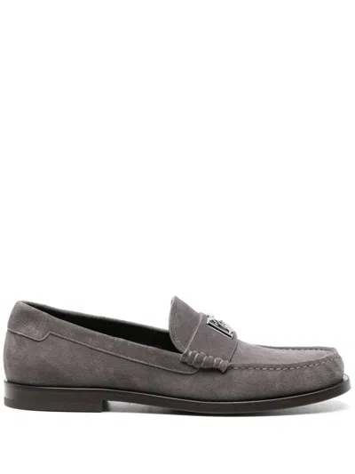 Dolce & Gabbana Logo-plaque Suede Loafers In Gray