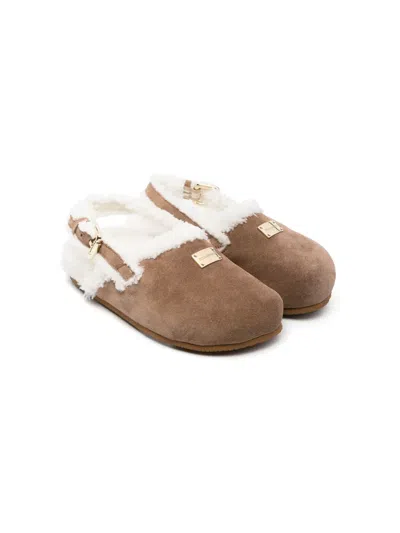 Dolce & Gabbana Kids' Logo-plaque Suede Sandals In Brown