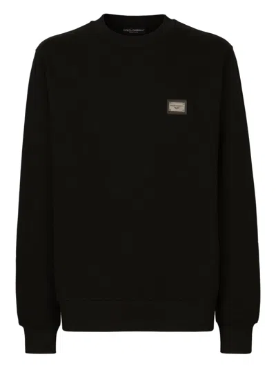 Dolce & Gabbana Sweatshirt Logo Patch Ribbed Cuffs Hem In Black
