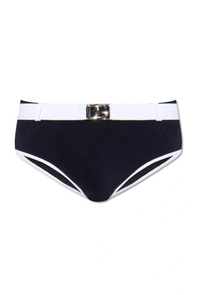 Dolce & Gabbana Logo Plaque Swim Briefs In Black