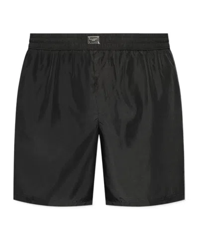 DOLCE & GABBANA DOLCE  GABBANA LOGO PLAQUE ELASTIC WAIST SWIM SHORTS