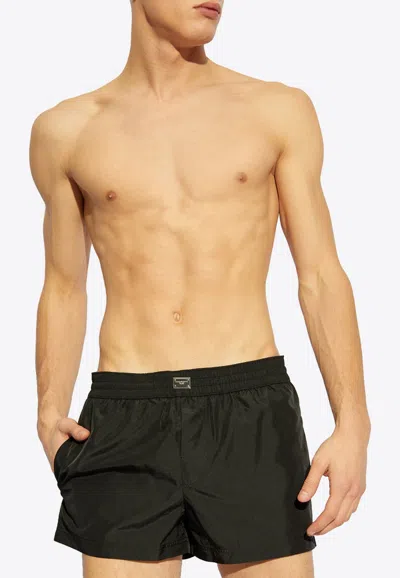 Dolce & Gabbana Logo Plaque Swim Shorts In Black
