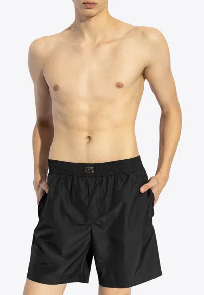 Dolce & Gabbana Logo Plaque Swim Shorts In Black
