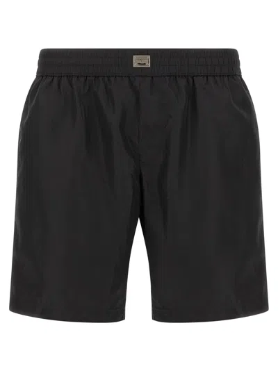 Dolce & Gabbana Logo Plaque Swim Shorts In Black