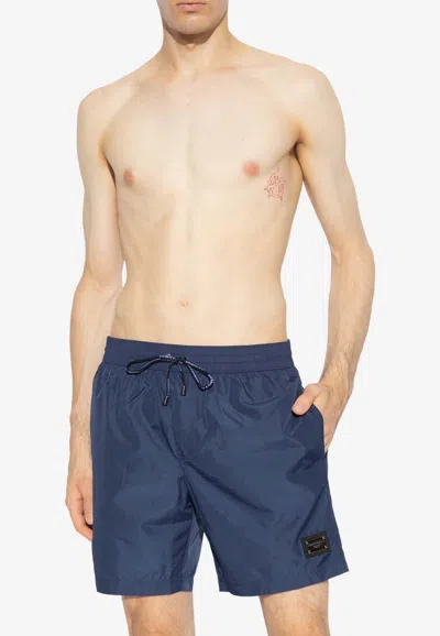 Dolce & Gabbana Logo Plaque Swim Shorts In Blue