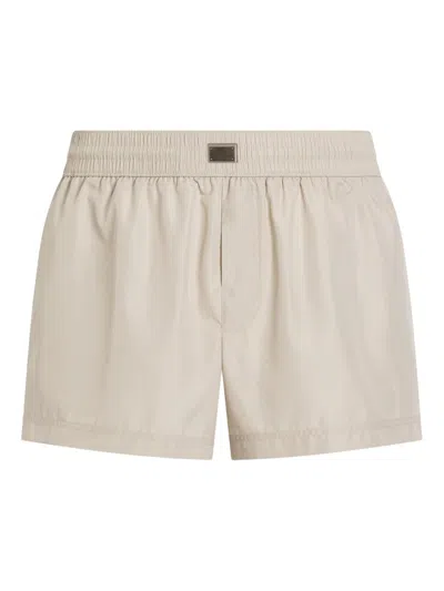 Dolce & Gabbana Logo-plaque Swim Shorts In Neutrals