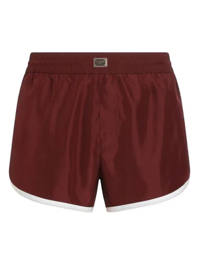 Dolce & Gabbana Logo-plaque Swim Shorts In Red