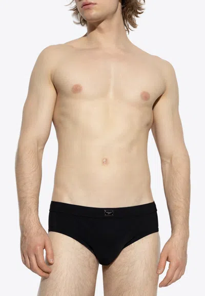 Dolce & Gabbana Logo Plaque Swimming Briefs In Black
