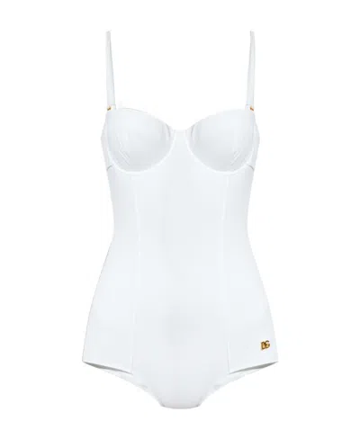 Dolce & Gabbana Jersey Balconette One-piece Swimsuit In White