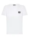 Dolce & Gabbana Men White Crewneck T-shirt With Logo Plate In Cotton Man