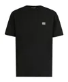 Dolce & Gabbana Cotton T-shirt With Metal Plaque Featuring Front Logo In Black