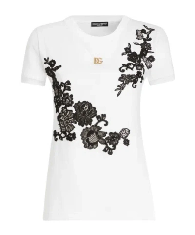 DOLCE & GABBANA DOLCE  GABBANA LACE DETAILED JERSEY T-SHIRT