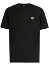 Dolce & Gabbana Cotton T-shirt With Metal Plaque Featuring Front Logo In Black
