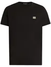 Dolce & Gabbana Cotton T-shirt With Metal Plaque Featuring Front Logo In Black