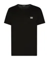 Dolce & Gabbana Cotton T-shirt With Metal Plaque Featuring Front Logo In Black