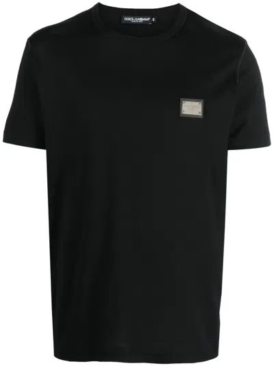 Dolce & Gabbana Cotton T-shirt With Branded Tag In Blue