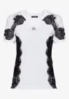 Dolce & Gabbana Logo Plaque T-shirt With Lace Inserts In White