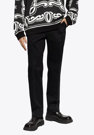 Dolce & Gabbana Logo Plaque Tailored Pants In Black