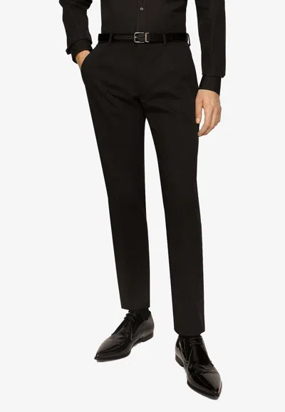 Dolce & Gabbana Logo Plaque Tailored Pants In Black