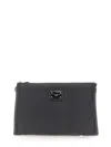 Dolce & Gabbana Logo Plaque Top Zip Clutch In Black