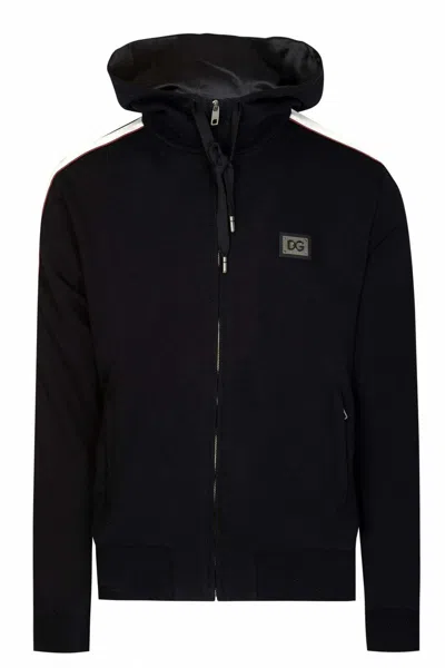Pre-owned Dolce & Gabbana Logo Plaque Track Suit Top, Leather Plaque Logo Hooded G9nn3t In Black