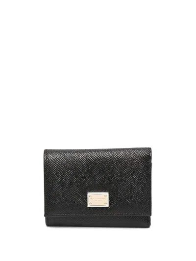 Dolce & Gabbana Logo Plaque Tri-fold Wallet In Black
