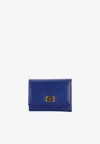 Dolce & Gabbana Logo Plaque Trifold Wallet In Dauphine Leather In Blue