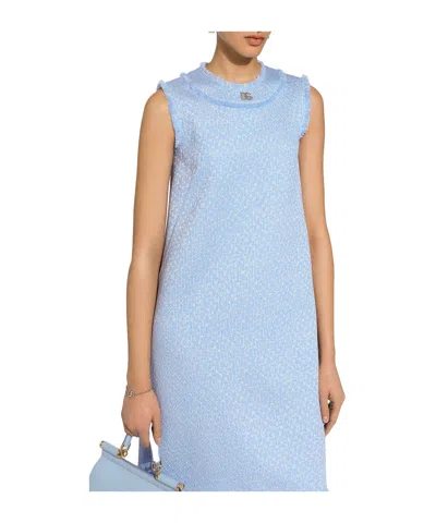 DOLCE & GABBANA DOLCE  GABBANA LOGO PLAQUE TWEED SLEEVELESS MINI DRESS