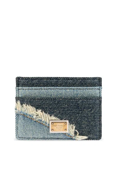 Dolce & Gabbana Logo Plaque Vintage Effect Card Holder In Blue