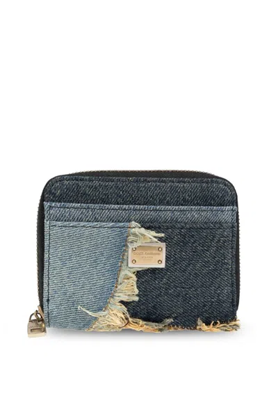 Dolce & Gabbana Logo Plaque Vintage Effect Wallet In Blue