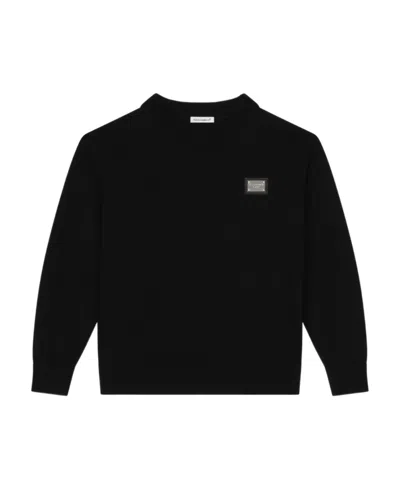 Dolce & Gabbana Logo-plaque Virgin-wool Sweatshirt In Black