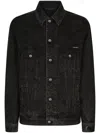 Dolce & Gabbana Logo-plaque Washed Denim Jacket In Schwarz