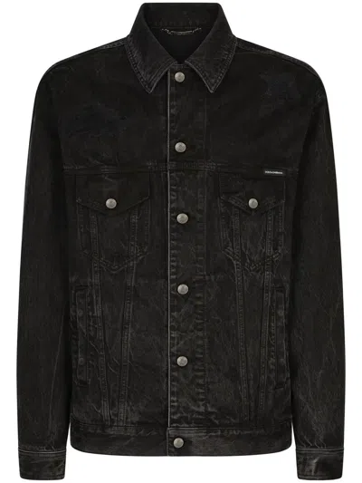 Dolce & Gabbana Logo-plaque Washed Denim Jacket In Multicolor