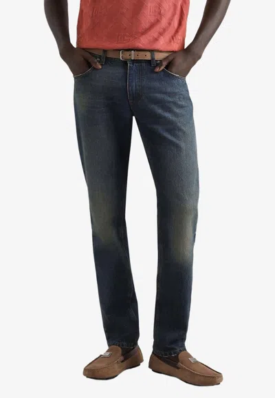 Dolce & Gabbana Logo Plaque Washed Jeans In Blue