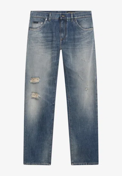 Dolce & Gabbana Distressed-effect Straight-leg Jeans In Blue