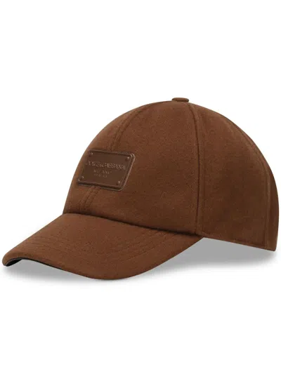 Dolce & Gabbana Logo-plaque Wool Baseball Cap In Brown
