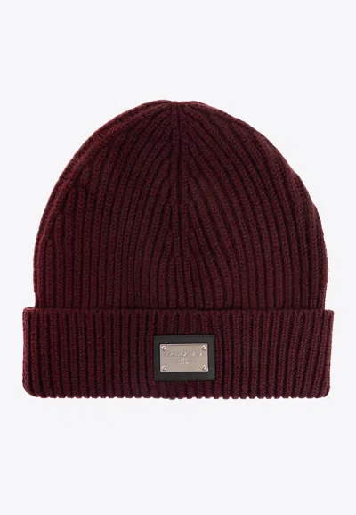 Dolce & Gabbana Logo Plaque Wool Beanie In Red