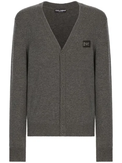 Dolce & Gabbana Logo-plaque Wool-blend Cardigan In Grey