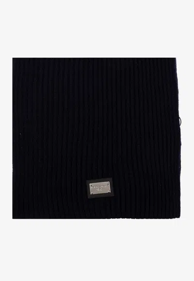 Dolce & Gabbana Logo Plaque Wool Scarf In Black