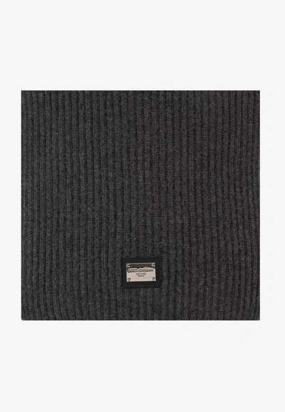 Dolce & Gabbana Logo Plaque Wool Scarf In Black