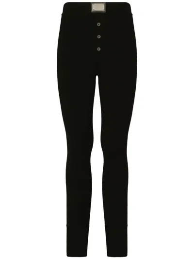 Dolce & Gabbana Logo-plaque Wool Trousers In Black