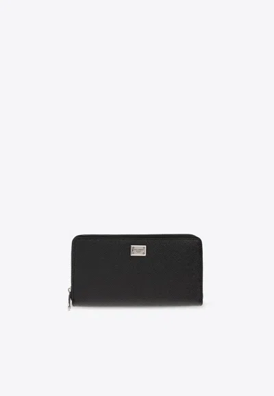 Dolce & Gabbana Logo Plaque Zip-around Wallet In Black
