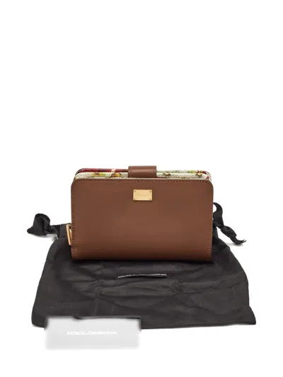 Pre-owned Dolce & Gabbana Logo Plaque Zip Around Wallet In Brown