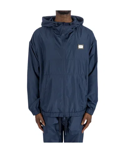 Dolce & Gabbana Logo-plaque Zip-fastening Jacket In Blue