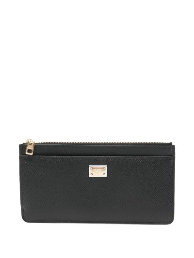 Pre-owned Dolce & Gabbana Logo-plaque Zip Purse In Black