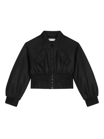 Dolce & Gabbana Kids' Satin Bomber Jacket With Tag In Black