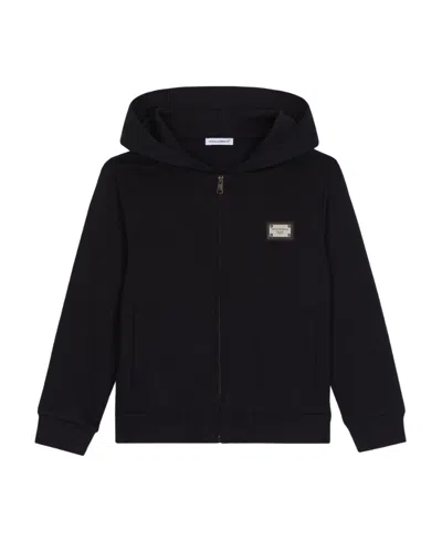 Dolce & Gabbana Logo-plaque Zip-up Cotton Hoodie In Black